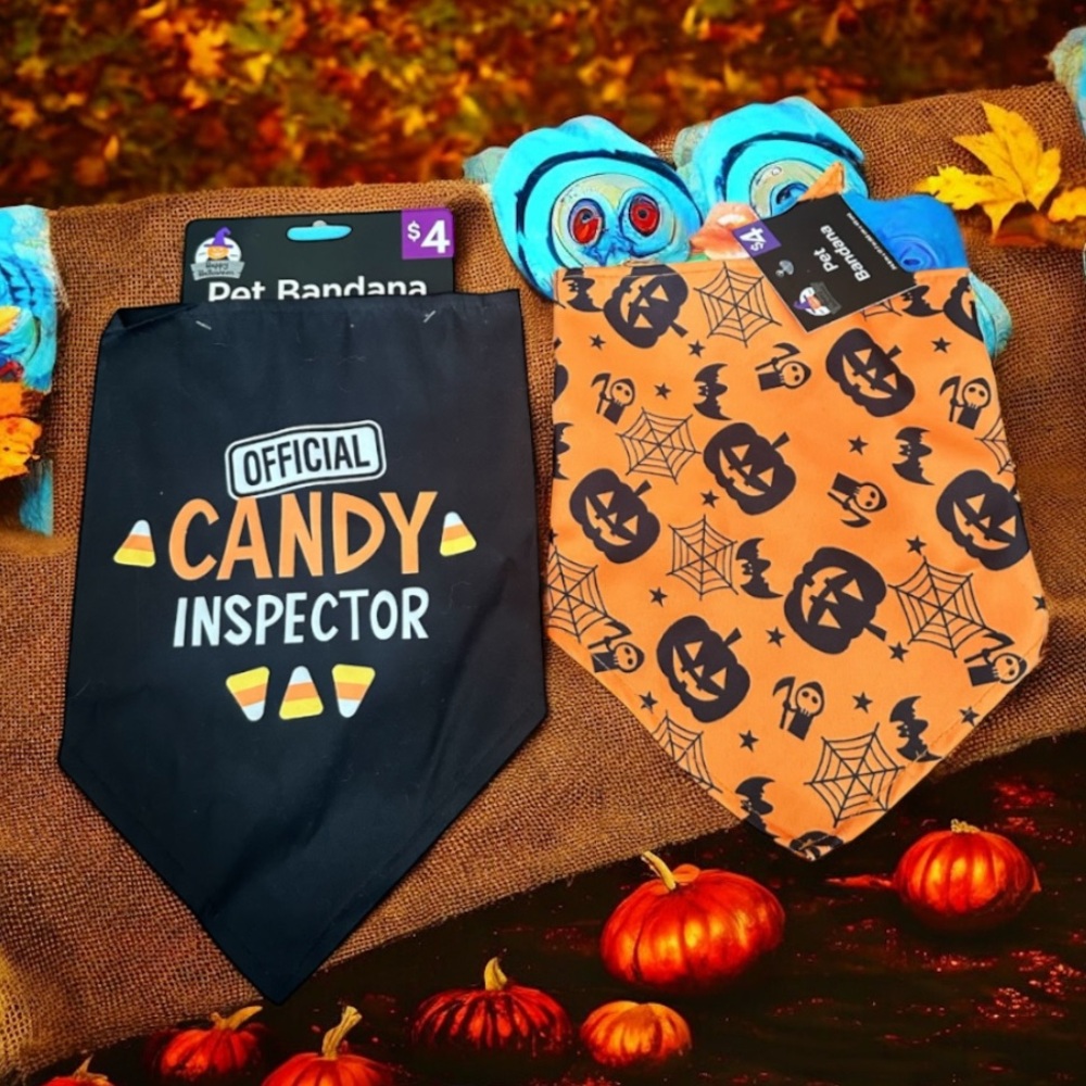Halloween Pet Bandana Lot Spooky Pumpkins Bats Candy Inspector OSFM